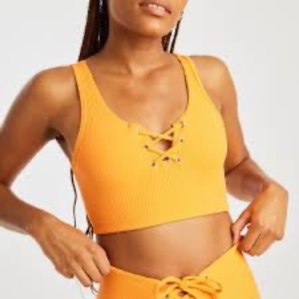 YEAR OF OURS Ribbed Football Bra - Orange / MEDIUM